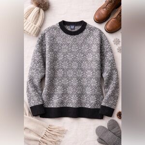 Gap Womens Lambswool Wool Knit Sweater XL Pullover Warm Alps Grey Fair Isle